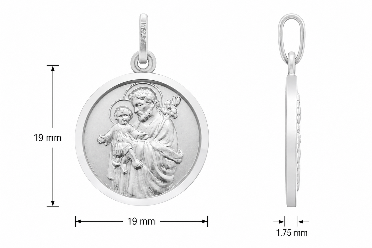 19mm Sterling Silver St Joseph Medal Pendant