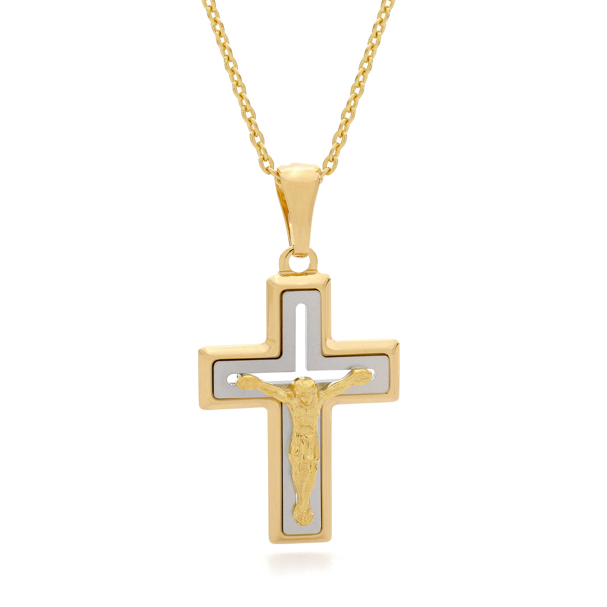 18KT Yellow and White Gold Square Shape Cross Pendant