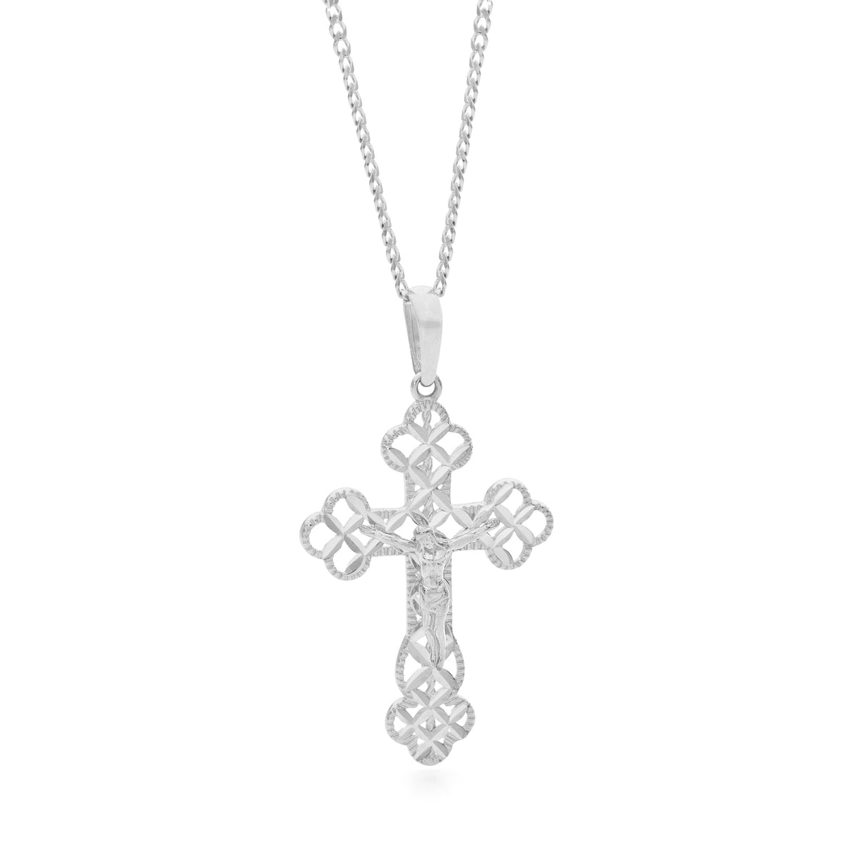 18KT Diamond Cut White Gold Orthodox Cross Pendant