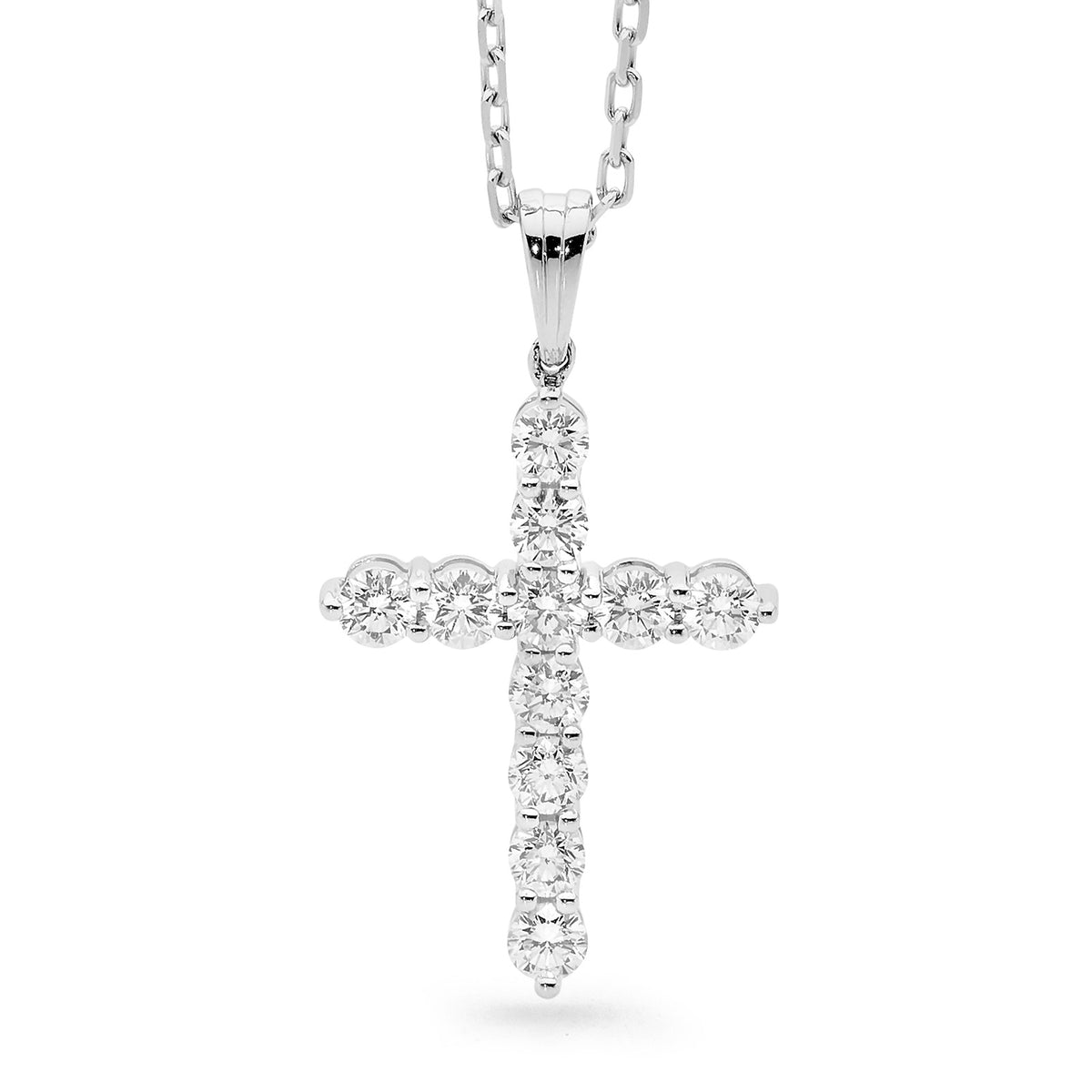 18KT White Gold Diamond Cross Pendant - 22x16mm