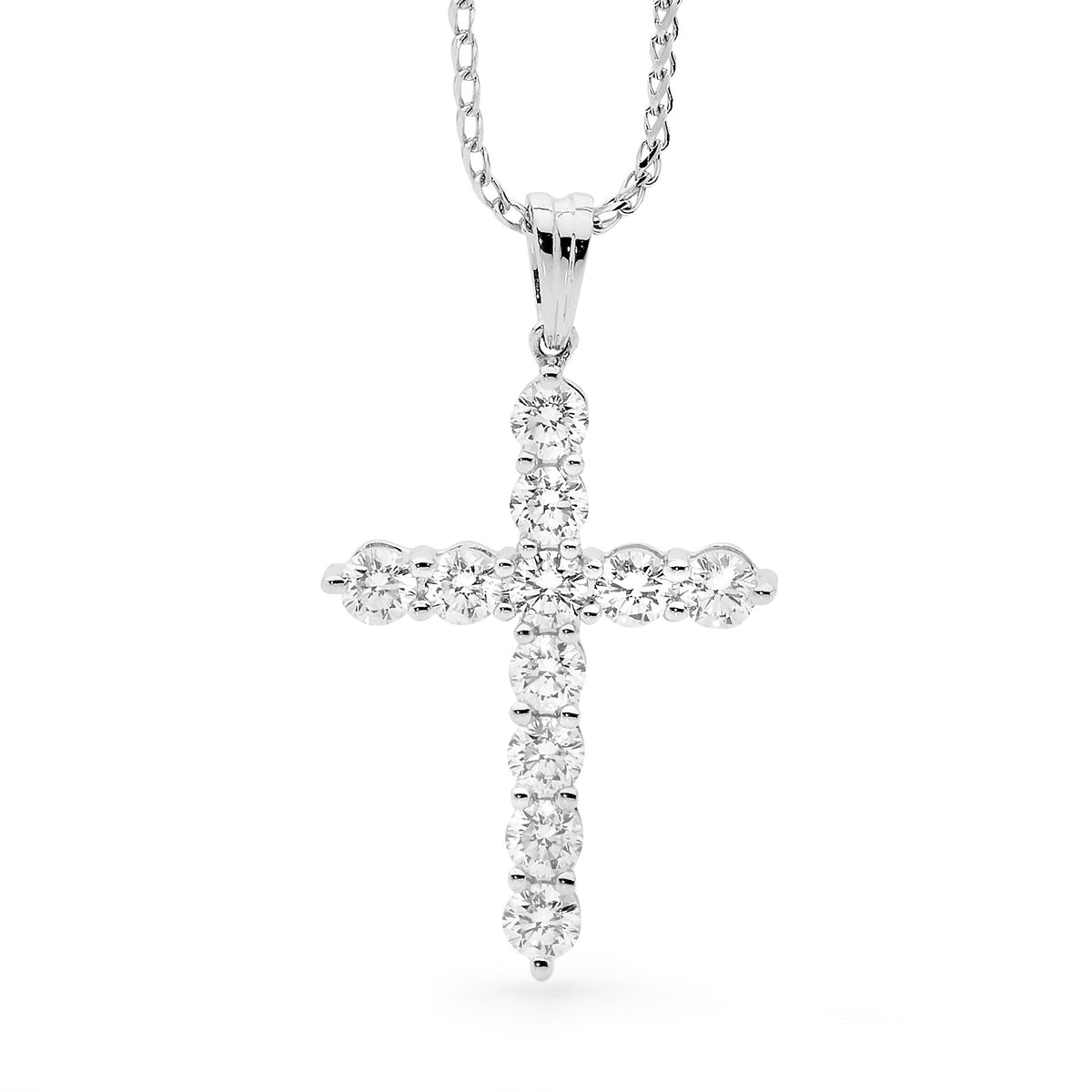 18KT White Gold Diamond Cross Pendant - Size 24.4x18mm