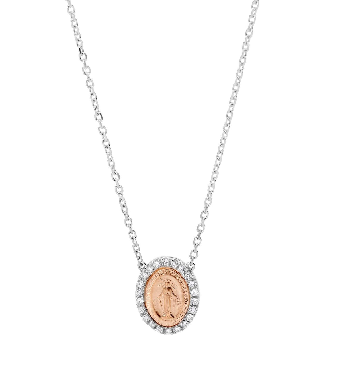 18KT White & Rose Gold Lady of Miraculous Diamond Medal Necklace