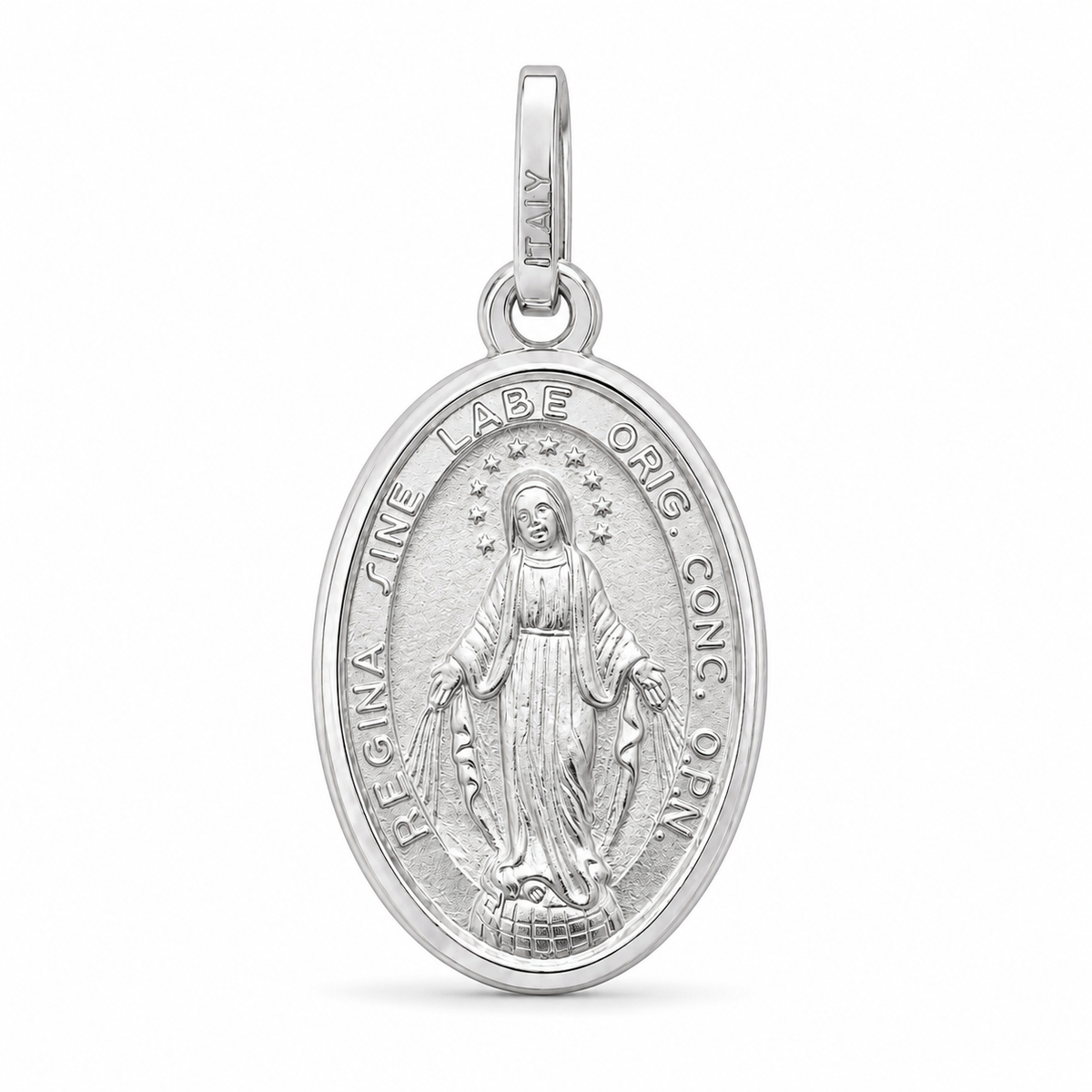 18KT White Gold Our Lady of Miraculous Medal Pendant