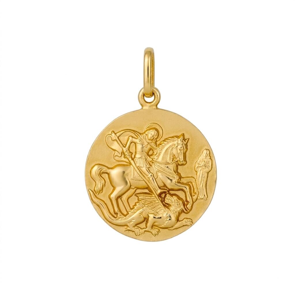 18KT Yellow Gold St George Round Medal Pendant