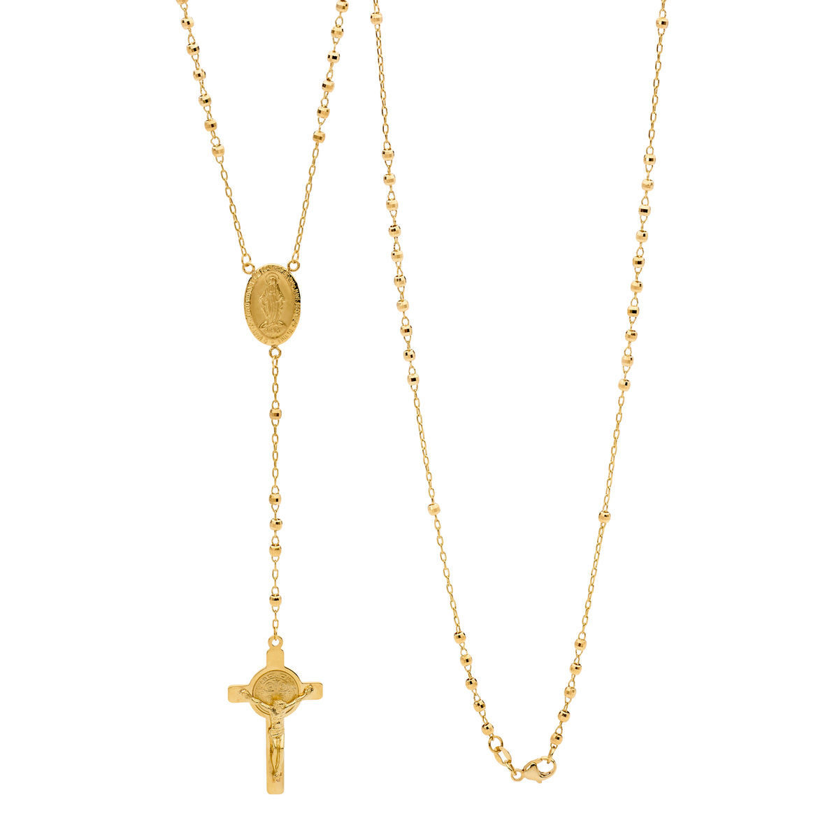 18KT Yellow Gold Diamond Cut Rosary Bead Necklace