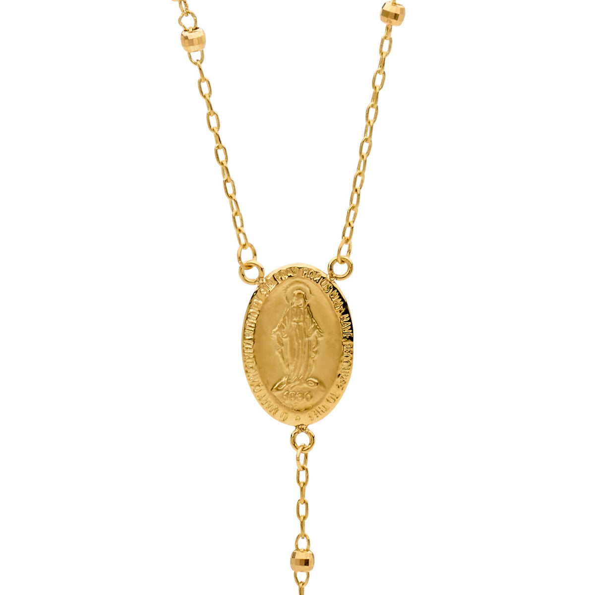 18KT Yellow Gold Diamond Cut Rosary Bead Necklace