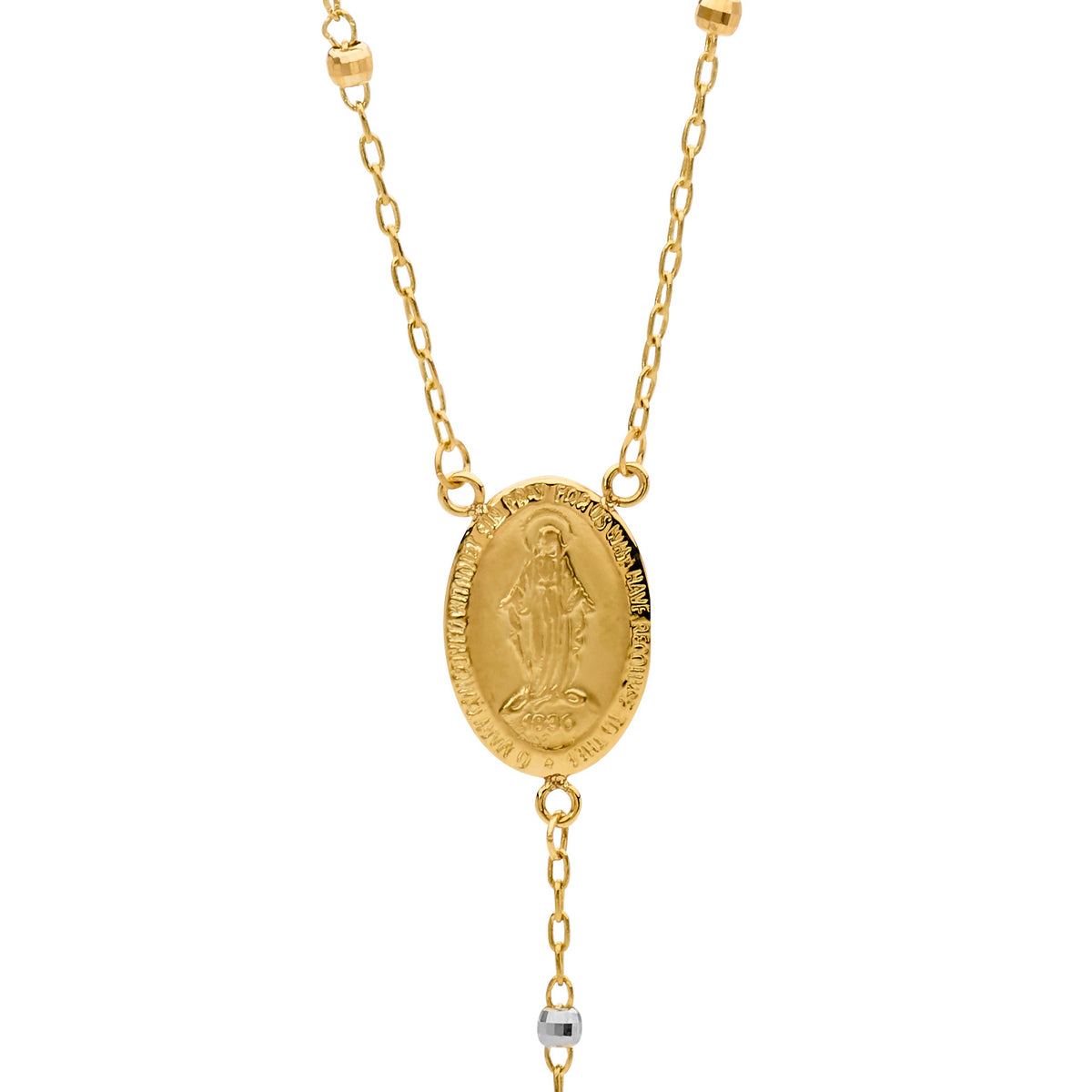 18KT Yellow/White Gold Diamond Cut Rosary Bead Necklace