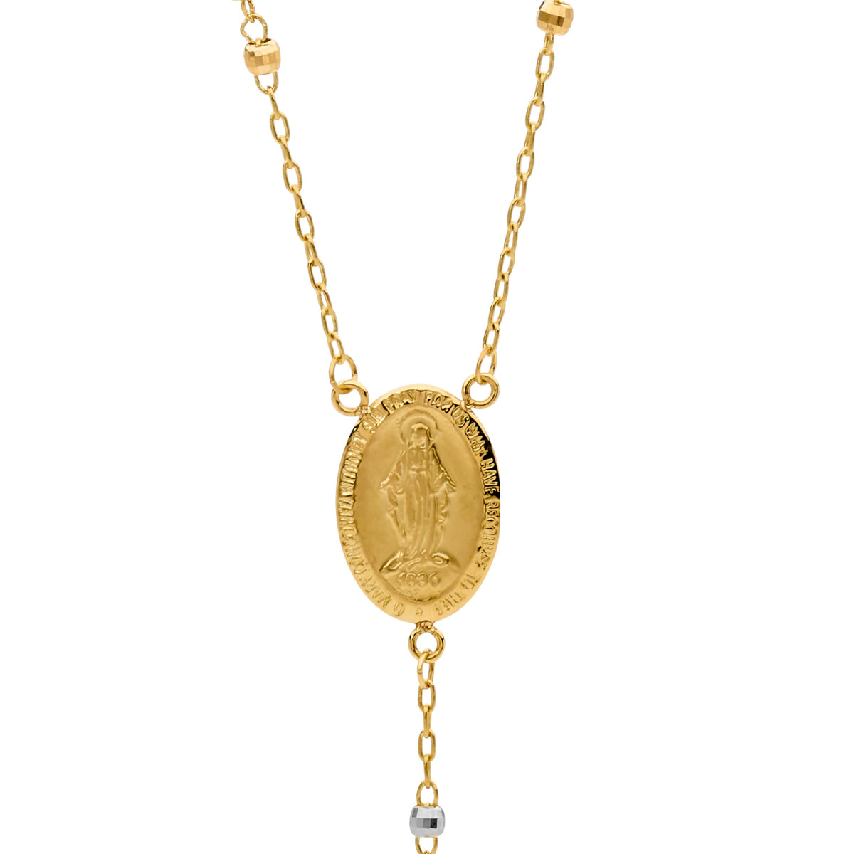 18KT Yellow/White/Rose Gold Diamond Cut Rosary Bead Necklace