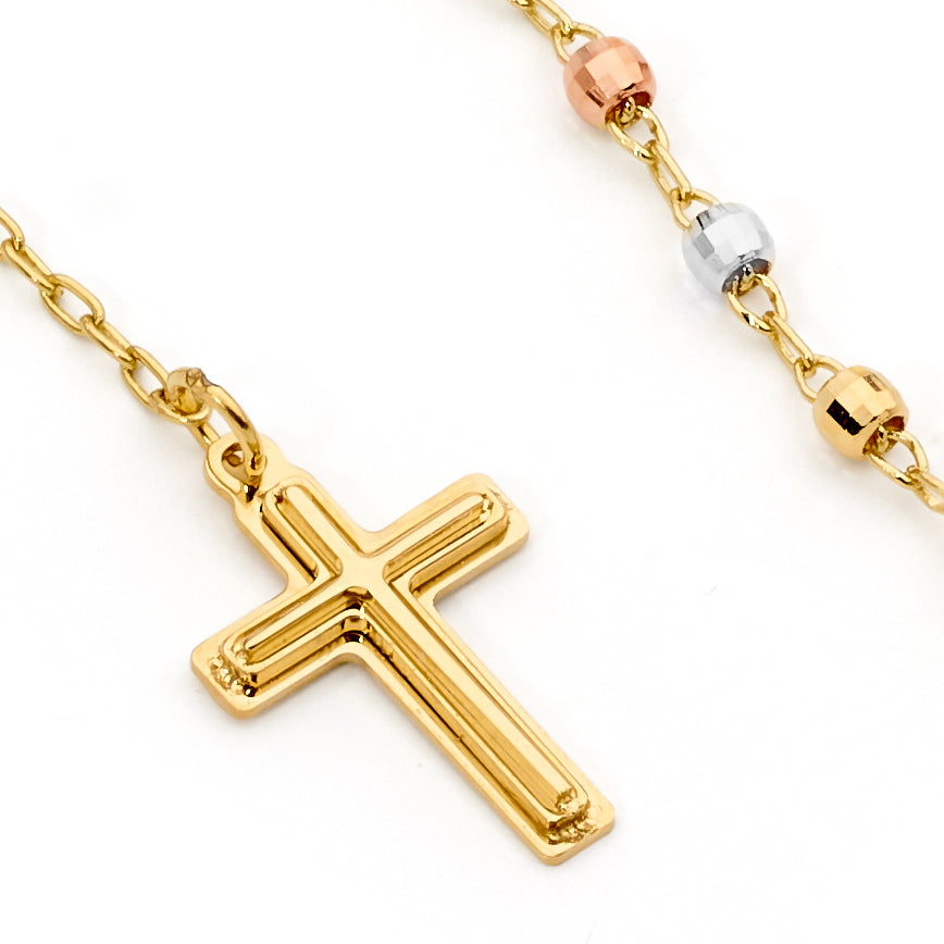 18KT Yellow, White & Rose Gold Diamond Cut Rosary Bracelet