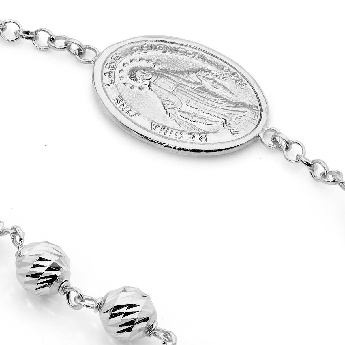 18KT White Gold Diamond Cut Rosary Brcaelet