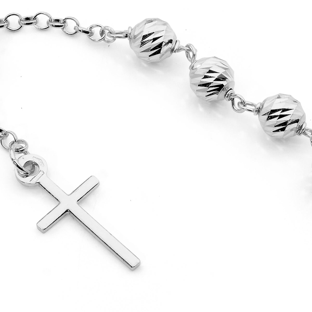 18KT White Gold Diamond Cut Rosary Brcaelet