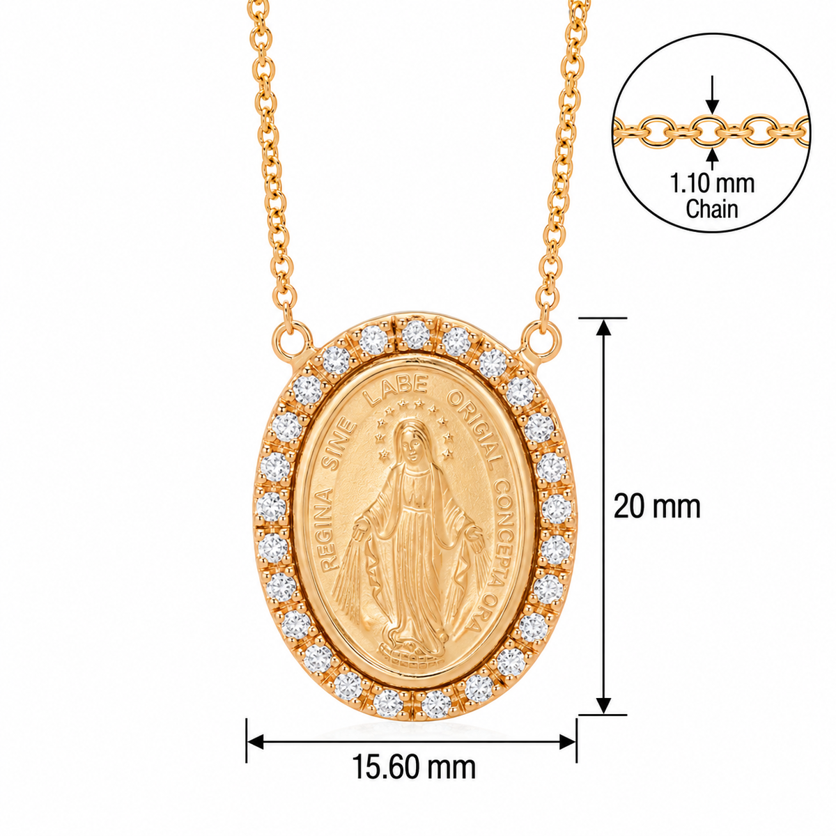 18KT Rose Gold Lady of Miraculous Diamond Medal Necklace