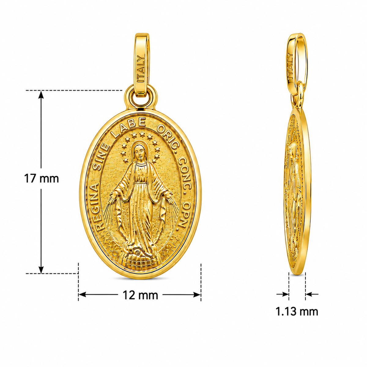 17x12mm 9KT Yellow Gold Our Lady of Miraculous Medal Pendant
