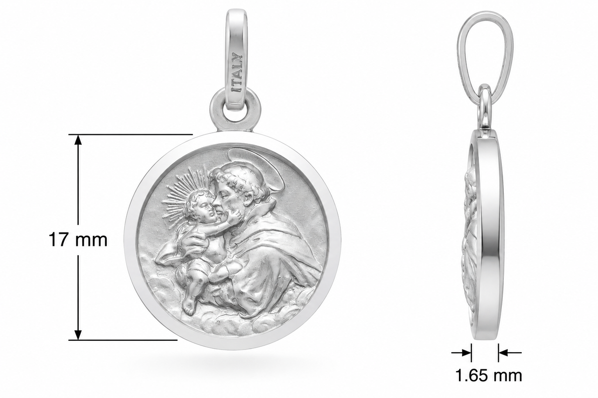 17mm Sterling Silver St Anthony Medal Pendant