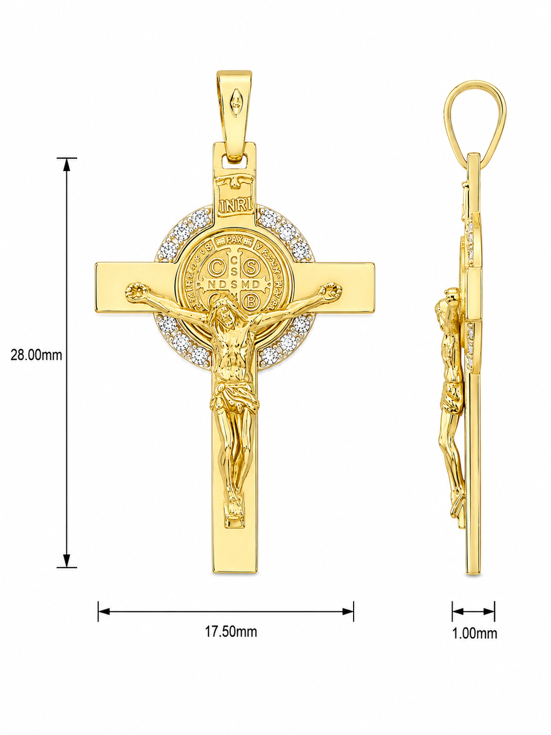 9KT Yellow And White Gold Saint Benedict Cross Pendant