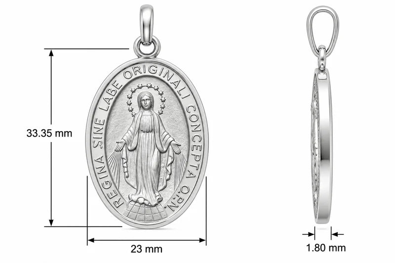 Sterling Silver Our Lady of Miraculous Medal Box Chain Necklace