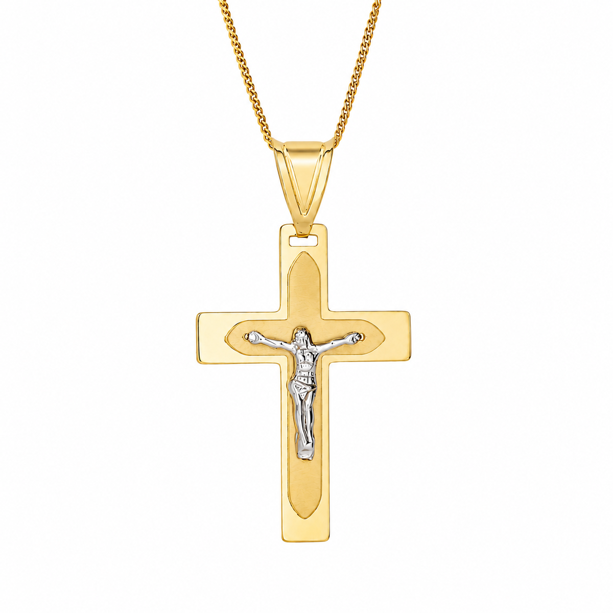 9KT Yellow And White Gold Cross Pendant (Chain not included)