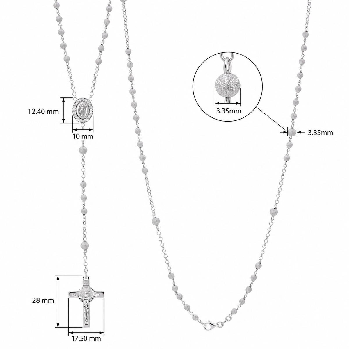 Sterling Silver Star Dust Rosary Bead Necklace