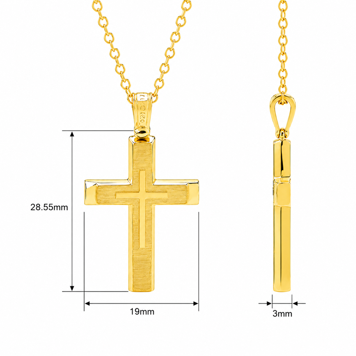 18KT Yellow Gold Shiny & Matt Cross Pendant