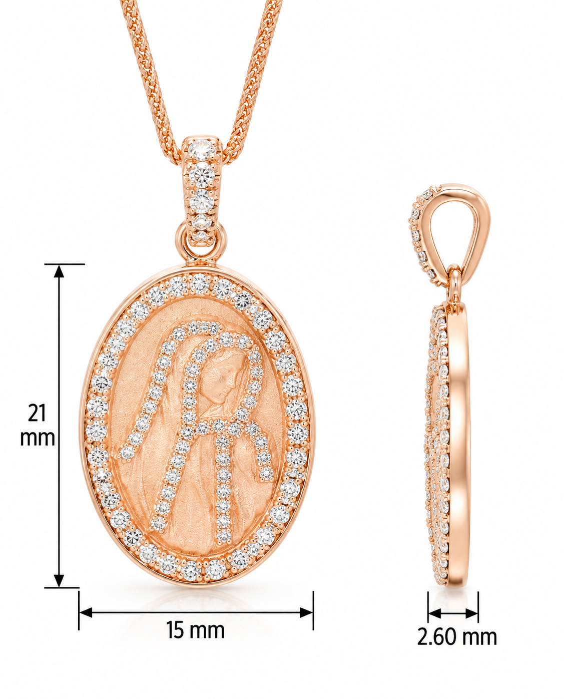 18KT Rose Gold Our Lady Diamond Medal Necklace