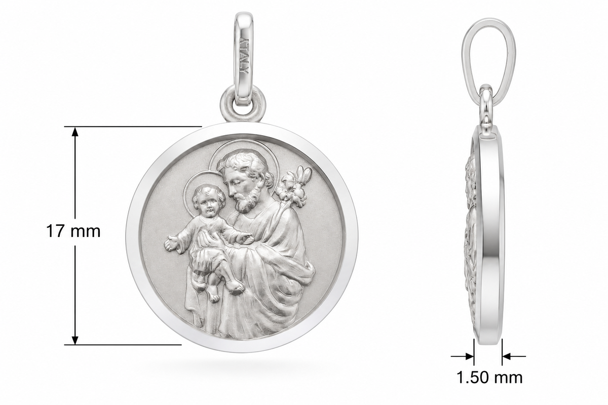 17mm Sterling Silver St Joseph Medal Pendant