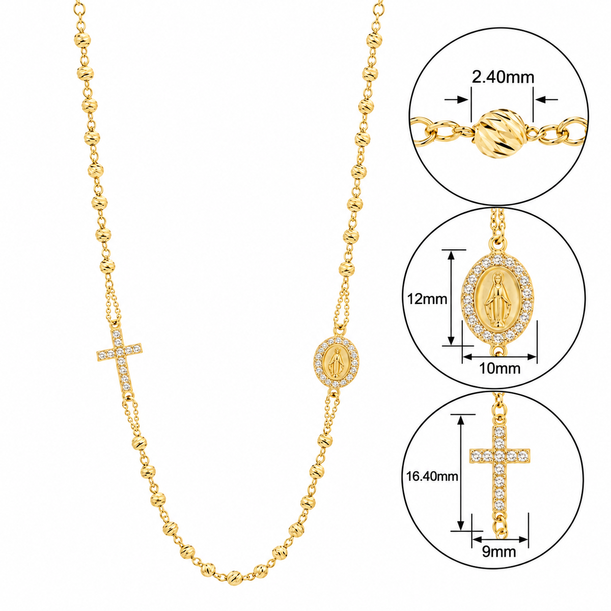 18KT Yellow Gold Rosary Bead Necklace