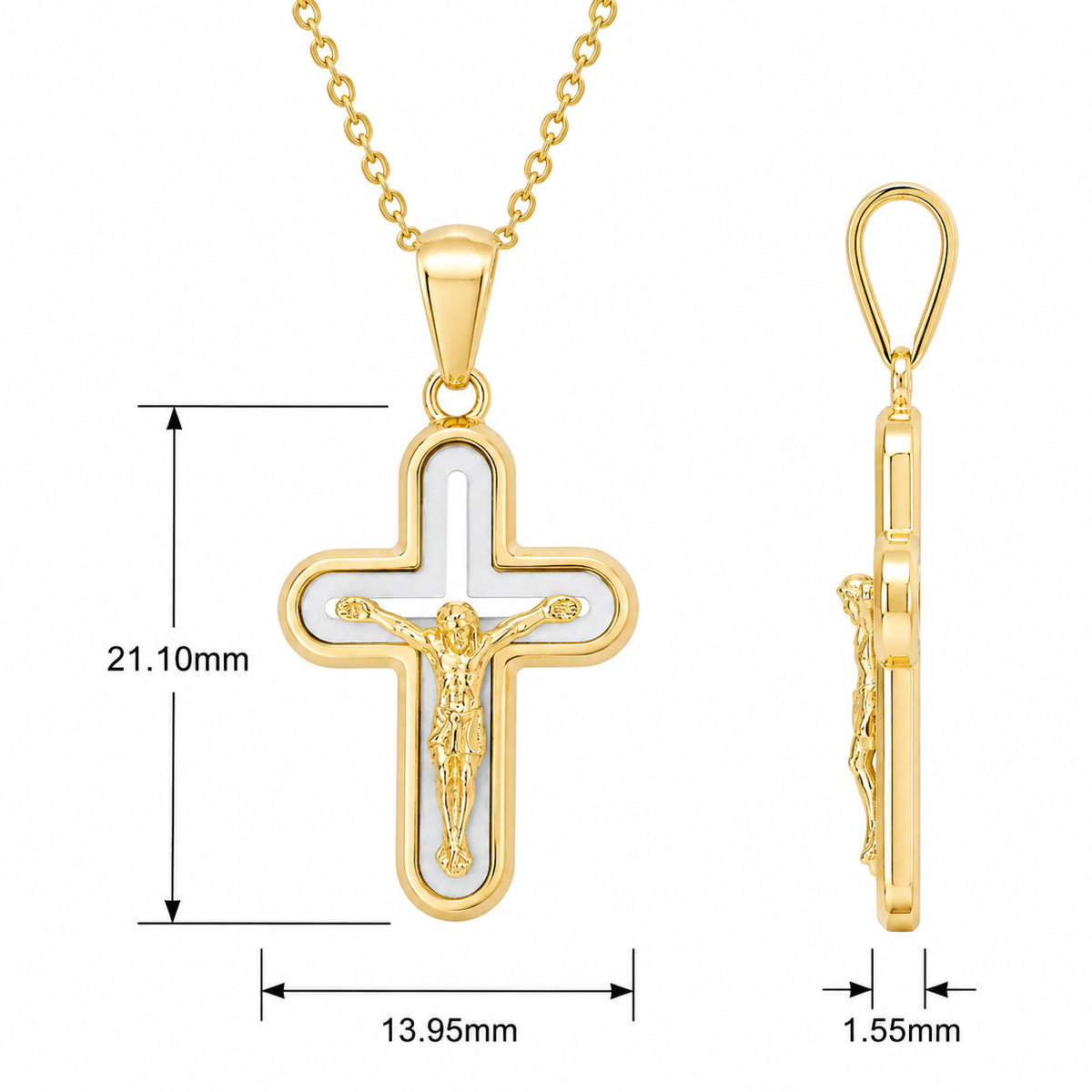 18KT Yellow and White Gold Round Shape Cross Pendant
