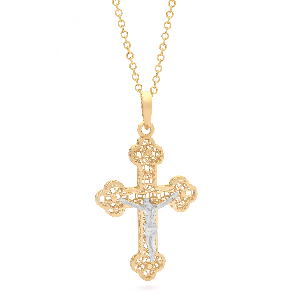 18KT Diamond Cut Yellow and White Orthodox Cross Pendant