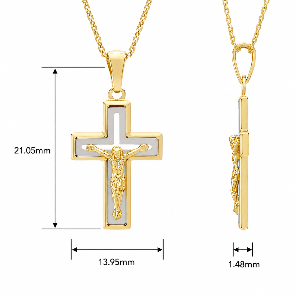18KT Yellow and White Gold Square Shape Cross Pendant