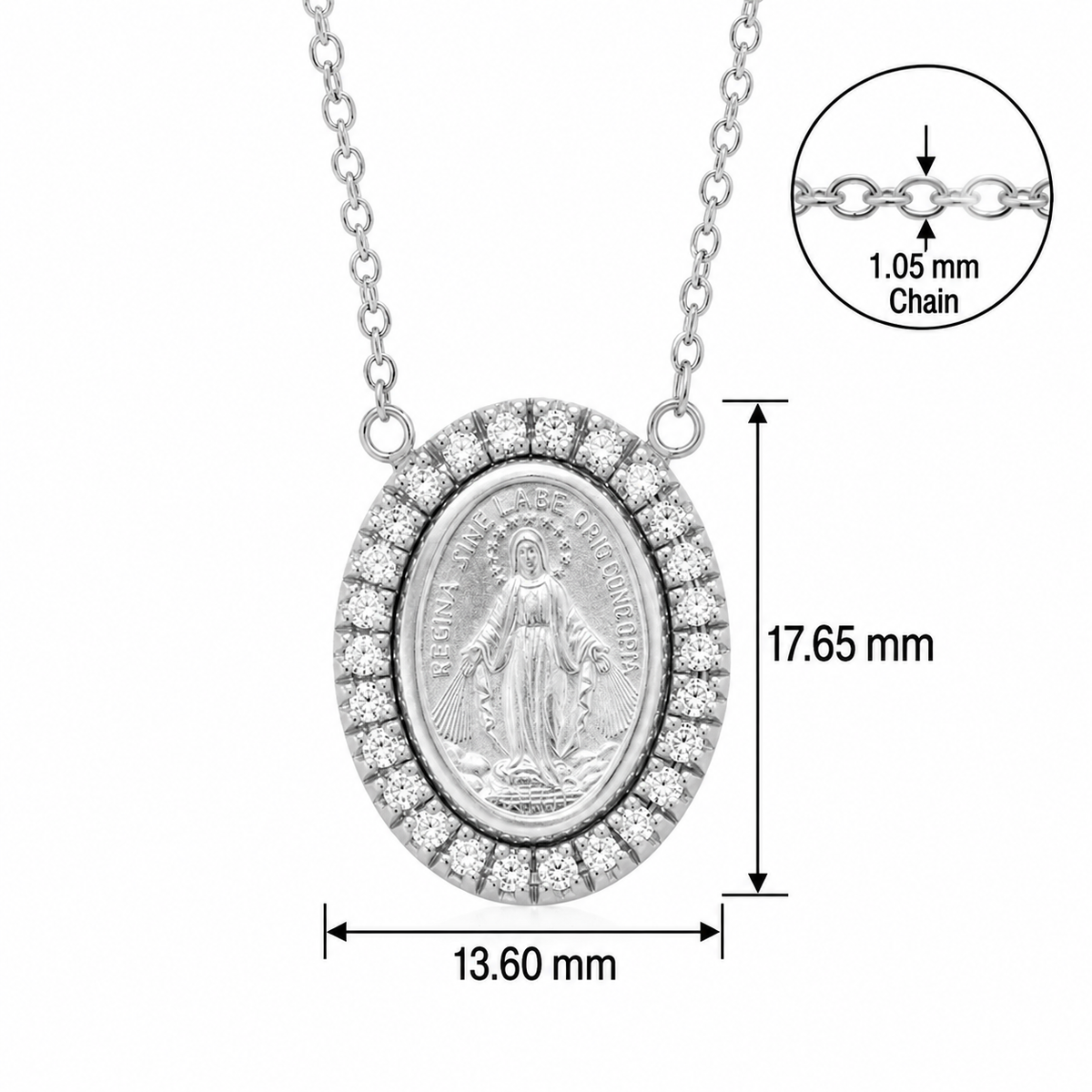 18KT White Gold Lady of Miraculous Diamond Medal Necklace