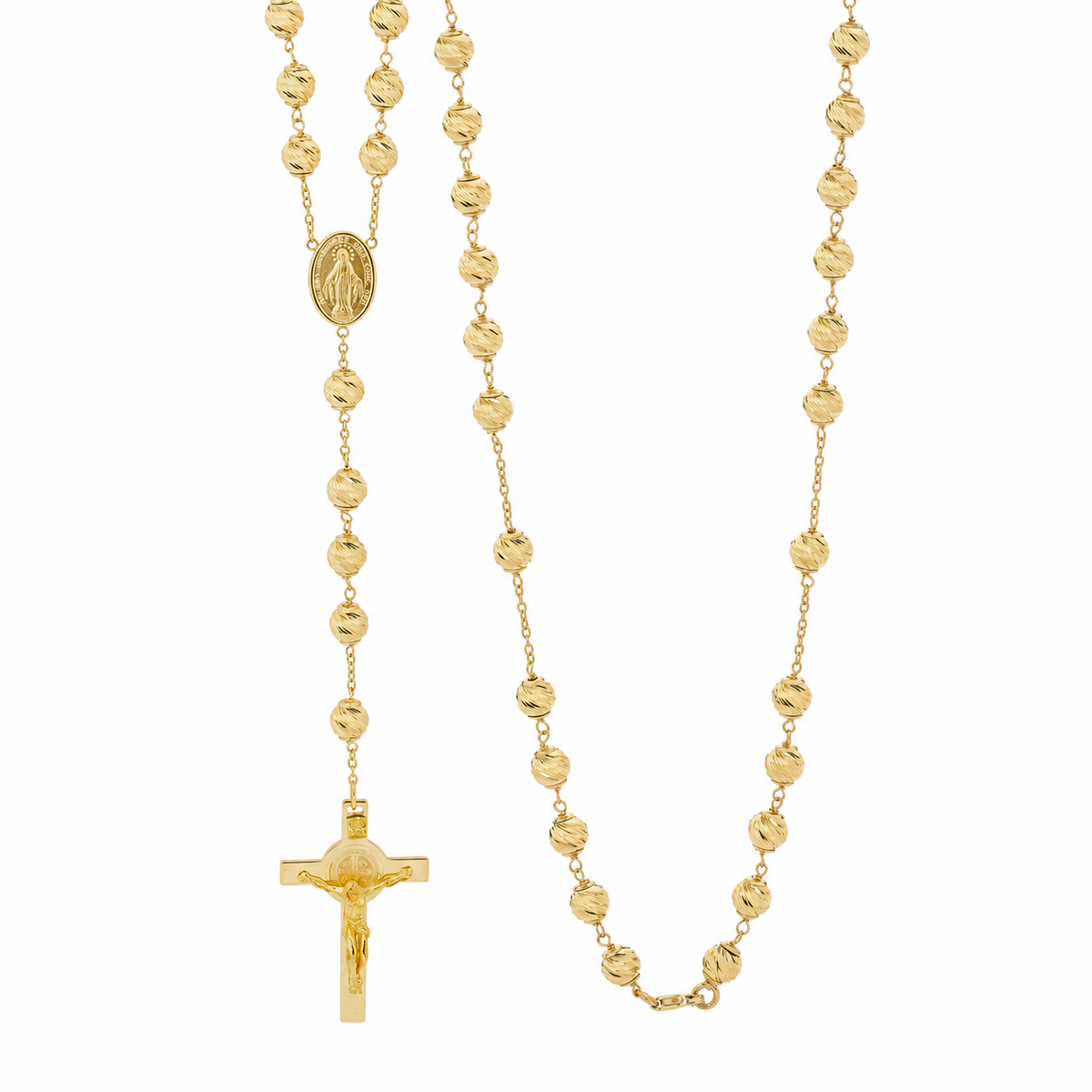 18KT Yellow Gold Diamond Cut Rosary Bead Necklace