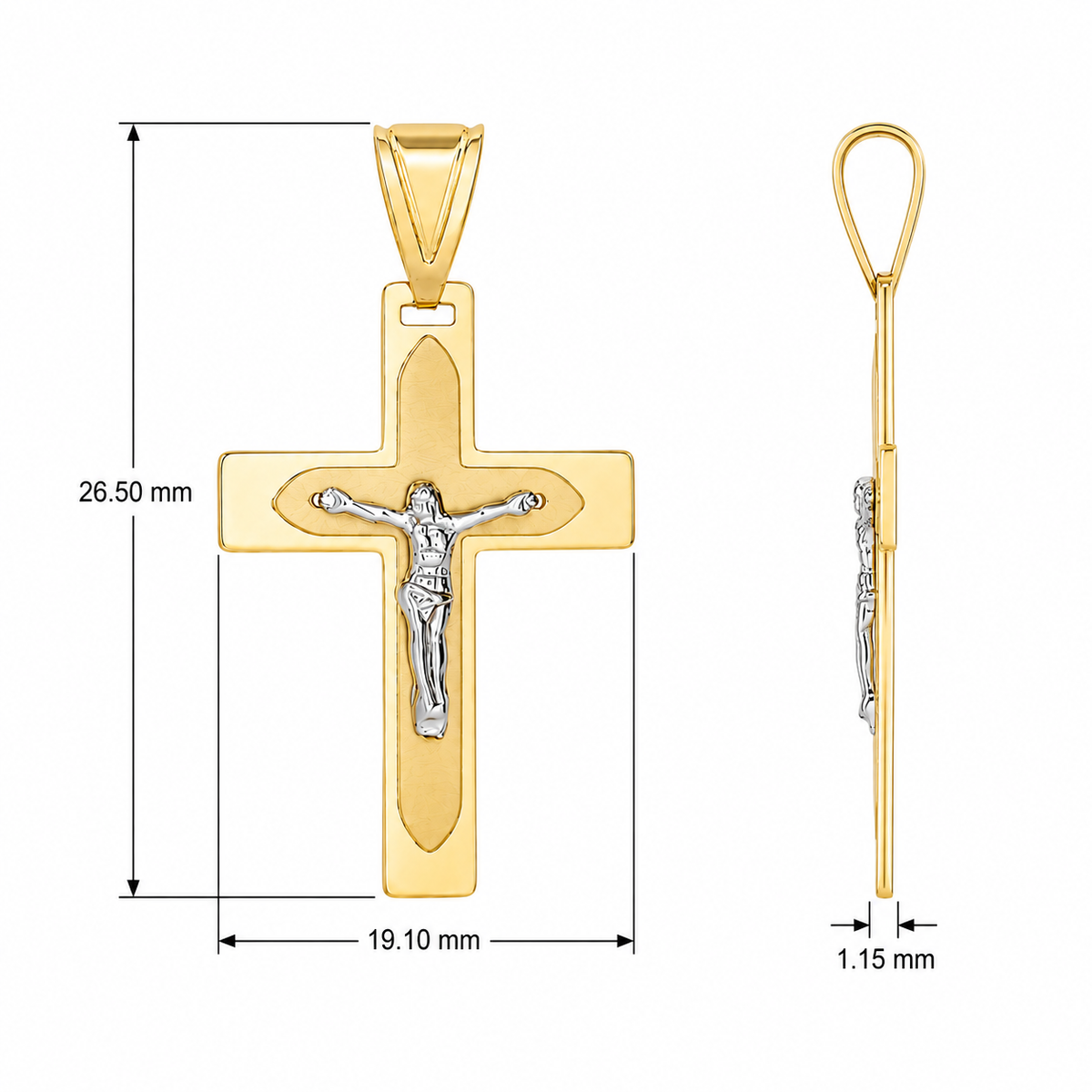 9KT Yellow And White Gold Cross Pendant (Chain not included)