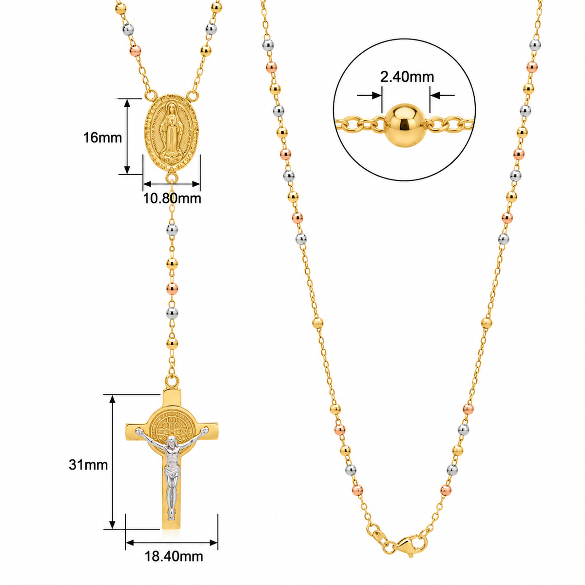 18KT Yellow & White Gold Diamond Cut Rosary Bead Necklace