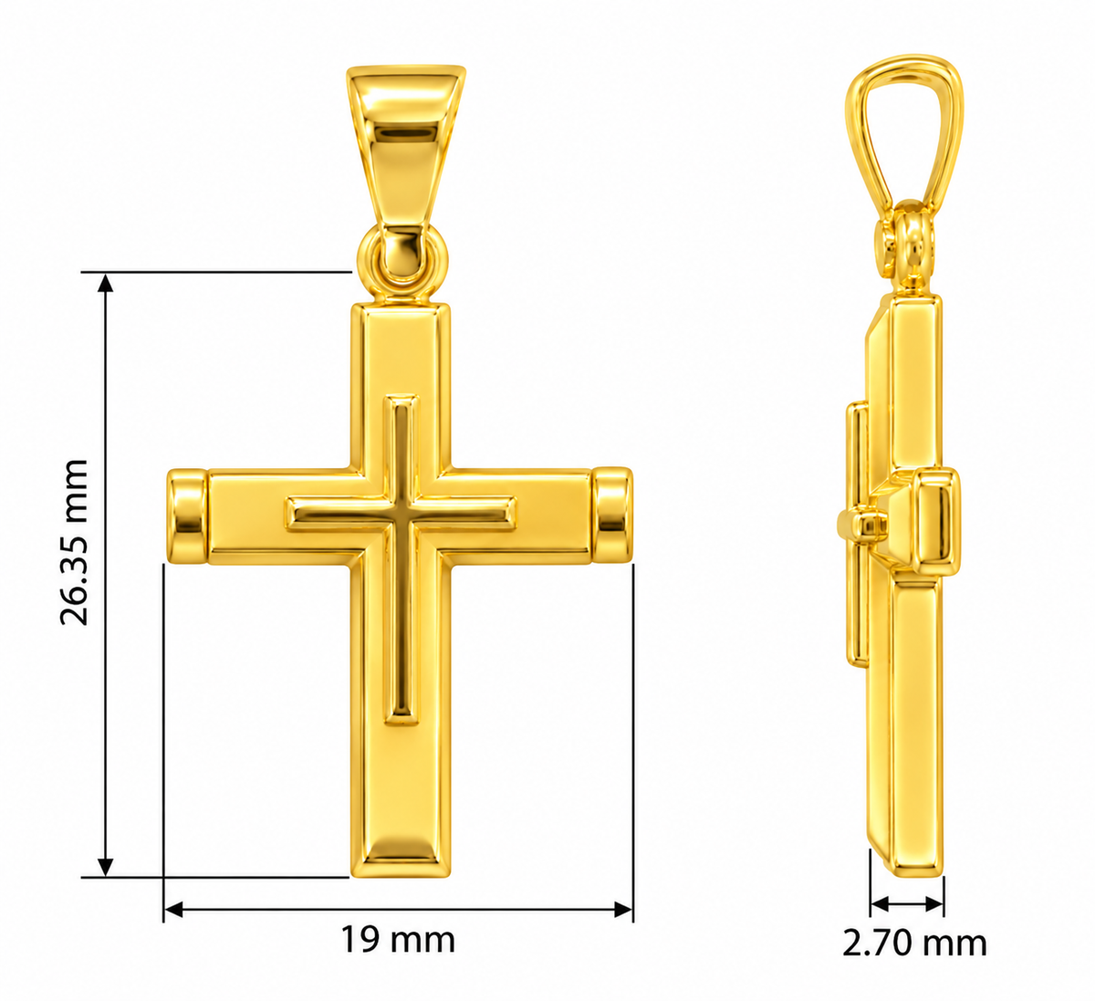 18KT Yellow Gold Shiny & Matt Cross Pendant