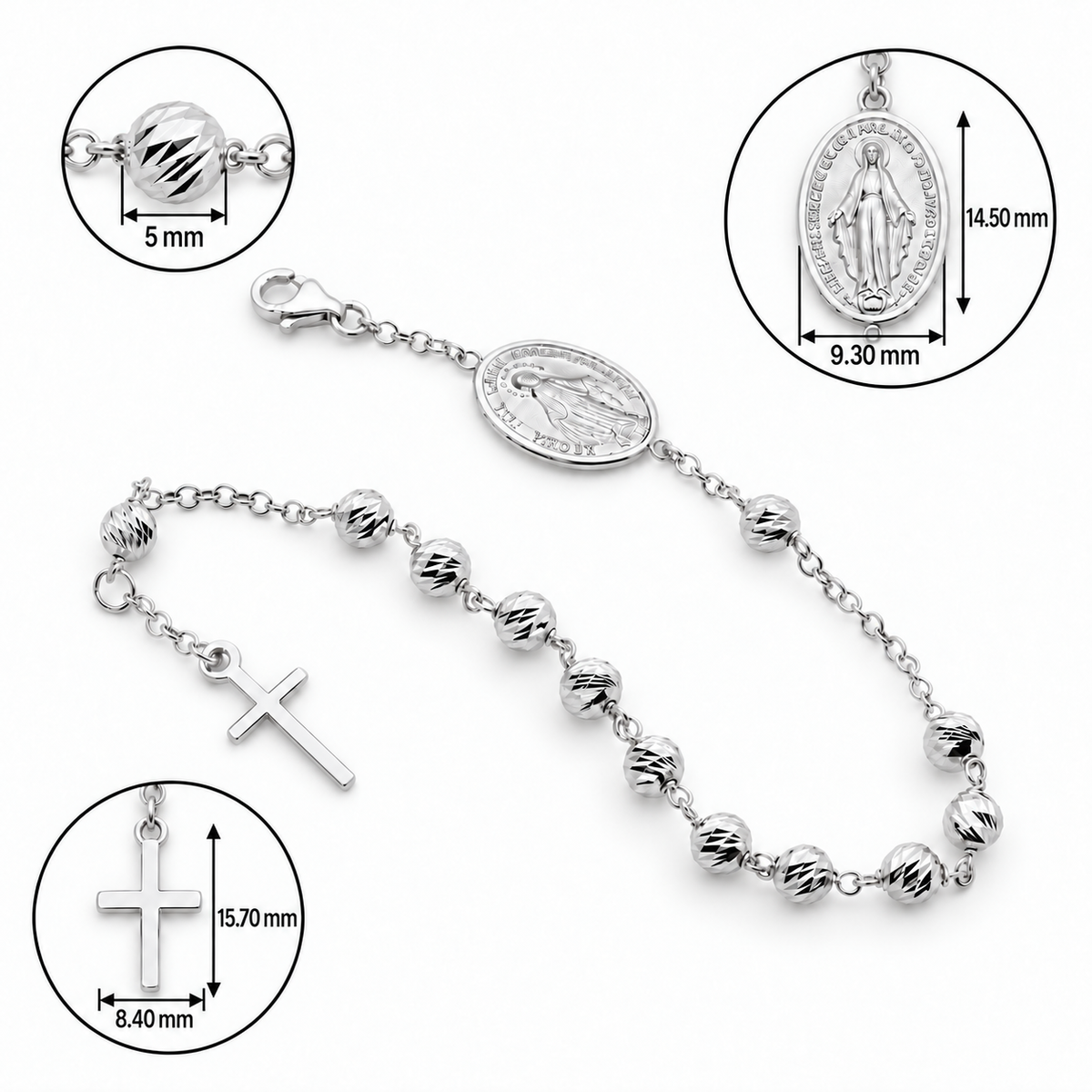 18KT White Gold Diamond Cut Rosary Brcaelet