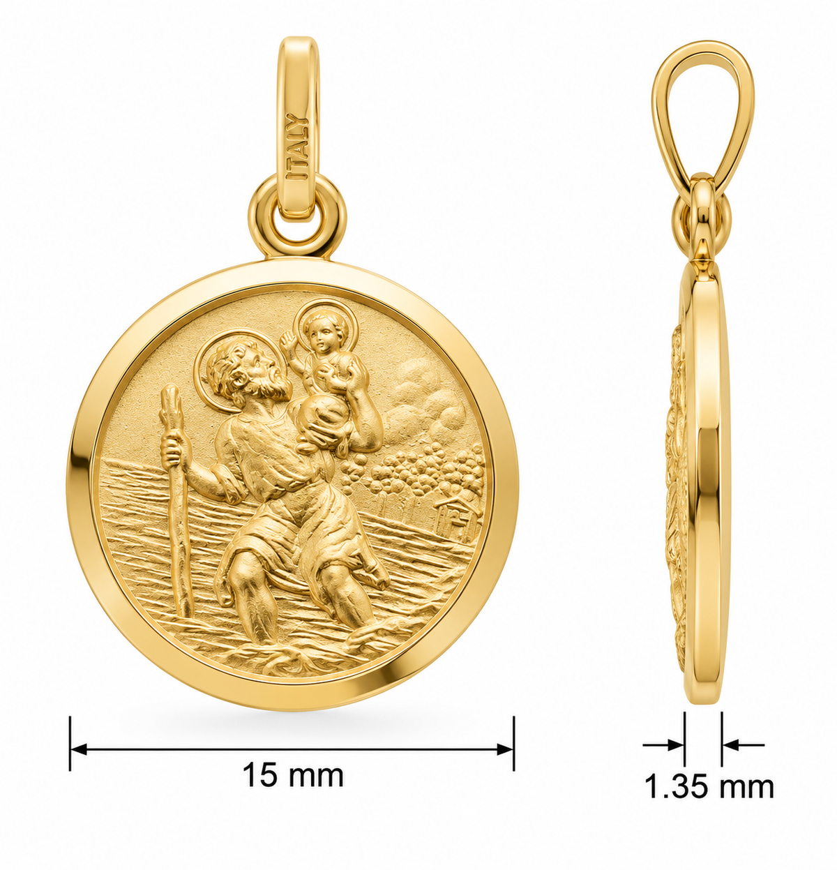 15mm Gold Plated Sterling Silver St Christopher Medal