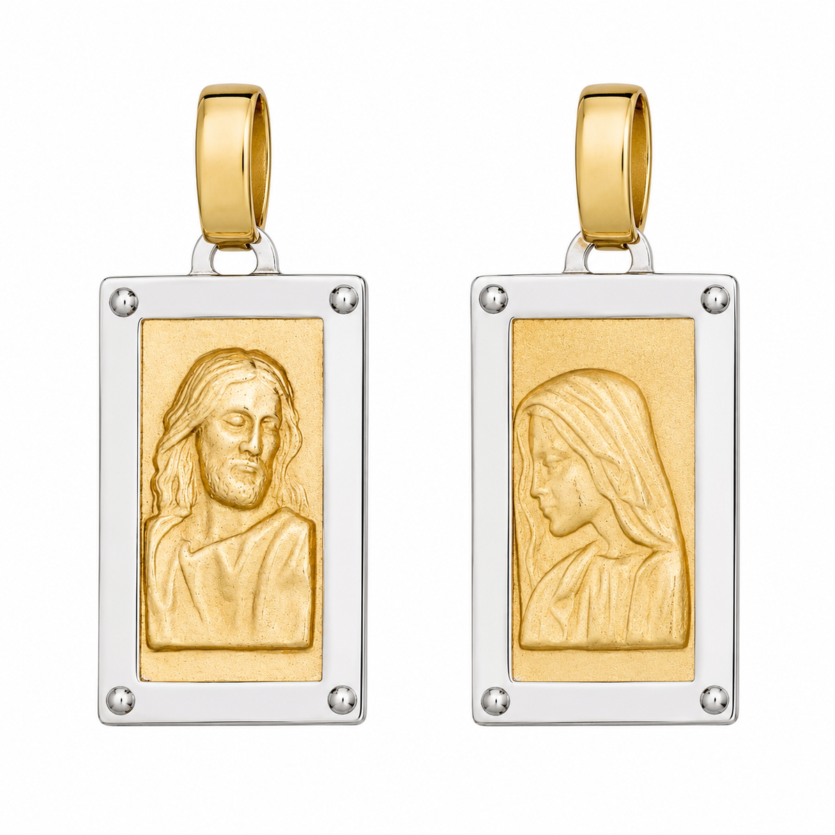 9KT Yellow and White Gold Jesus and Mary Pendant