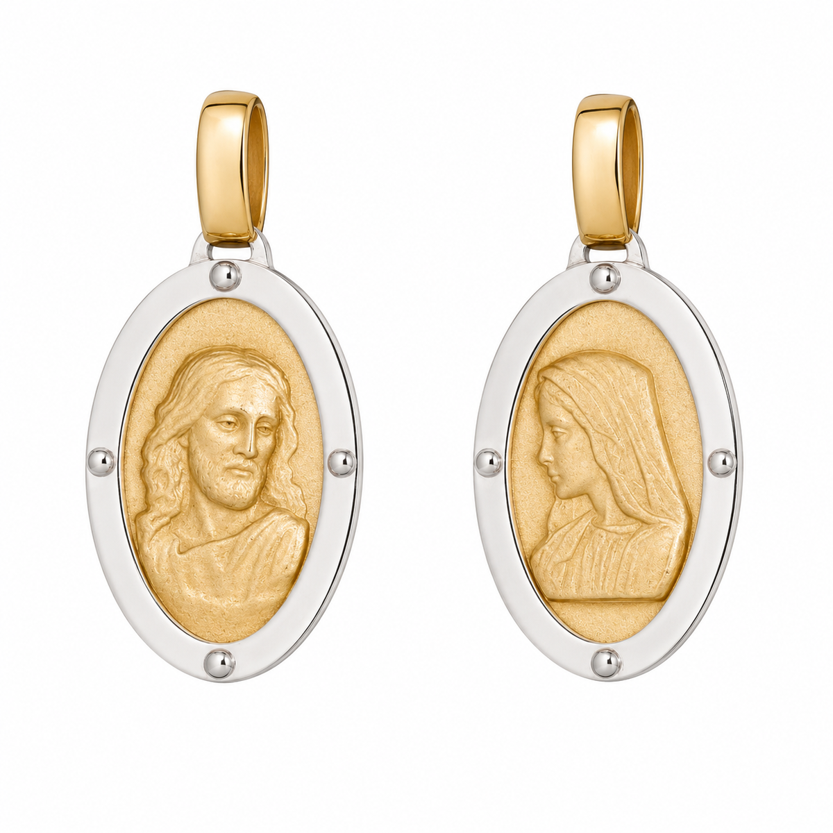 9KT Yellow and White Gold Jesus and Mary Pendant