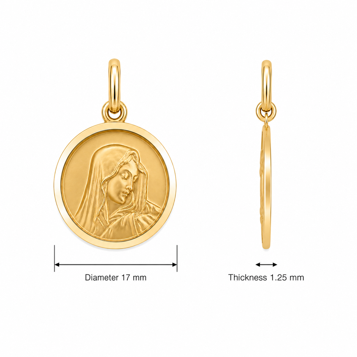 17mm 9KT Yellow Gold Our Lady of Sorrow Medal Pendant
