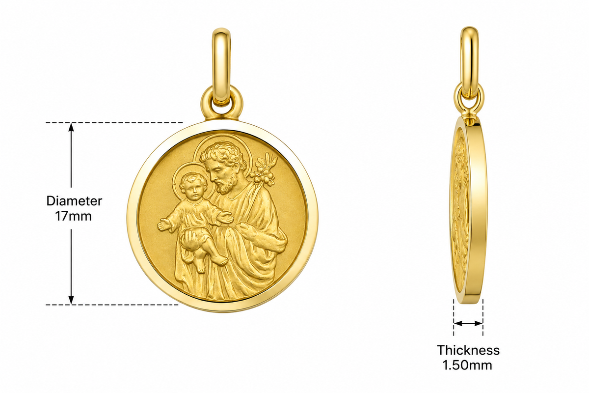 17mm 9KT Yellow Gold St Joseph Medal Pendant