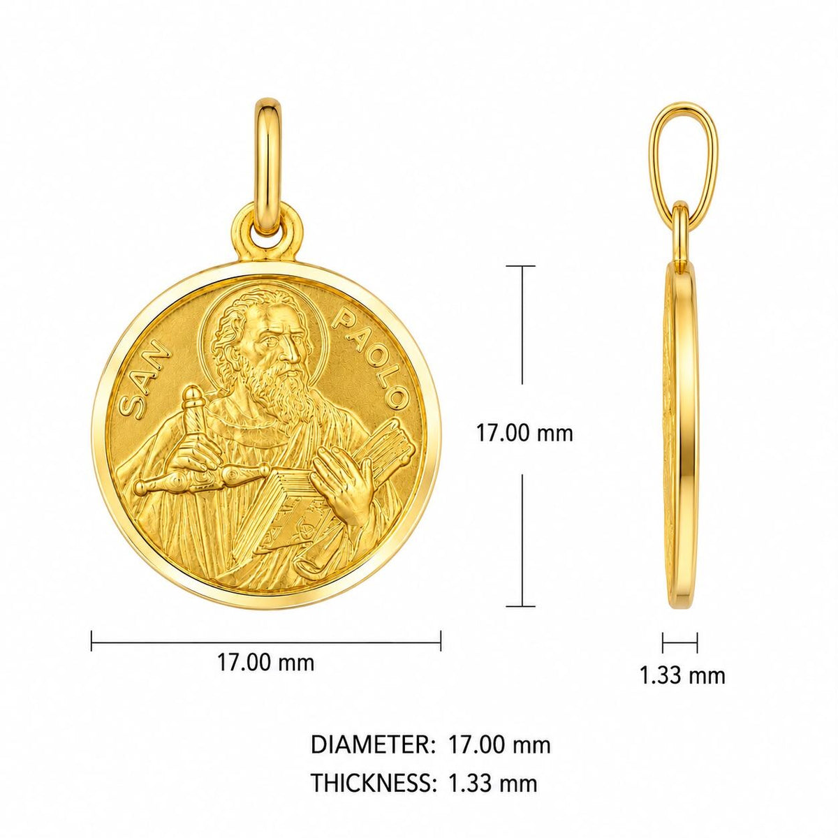 17mm 9KT Yellow Gold St Paul Medal Pendant
