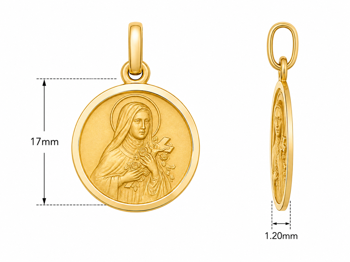 17mm 9KT Yellow Gold St Therese Medal Pendant