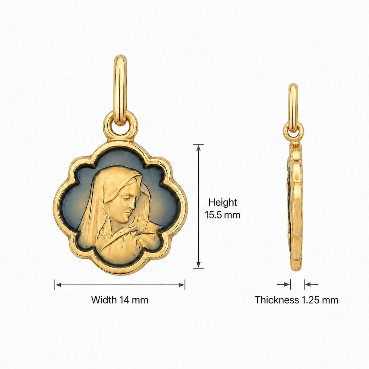 9KT Yellow Gold Enamel Our Lady of Sorrow Medal Pendant