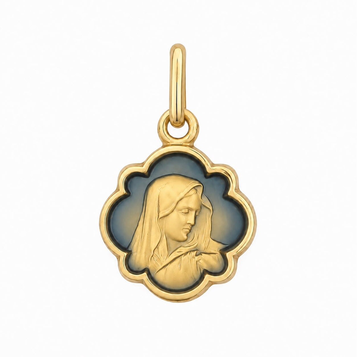 9KT Yellow Gold Enamel Our Lady of Sorrow Medal Pendant