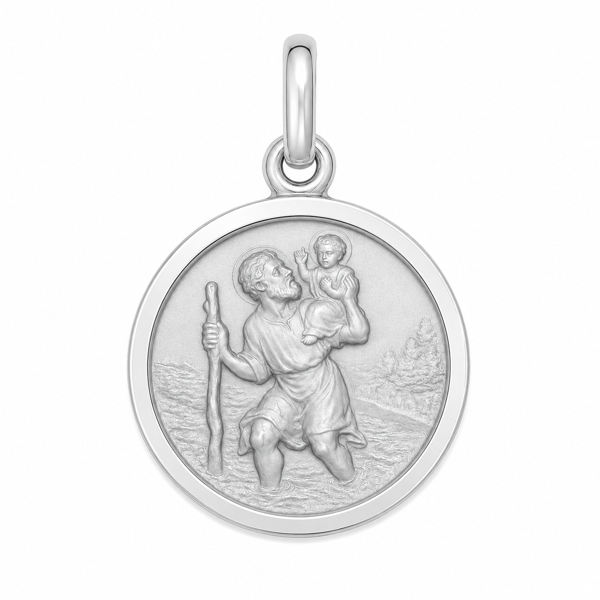 17mm 9KT White Gold St Christopher Medal Pendant