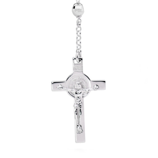 9K White Gold Black Onyx Rosary Bead Necklace