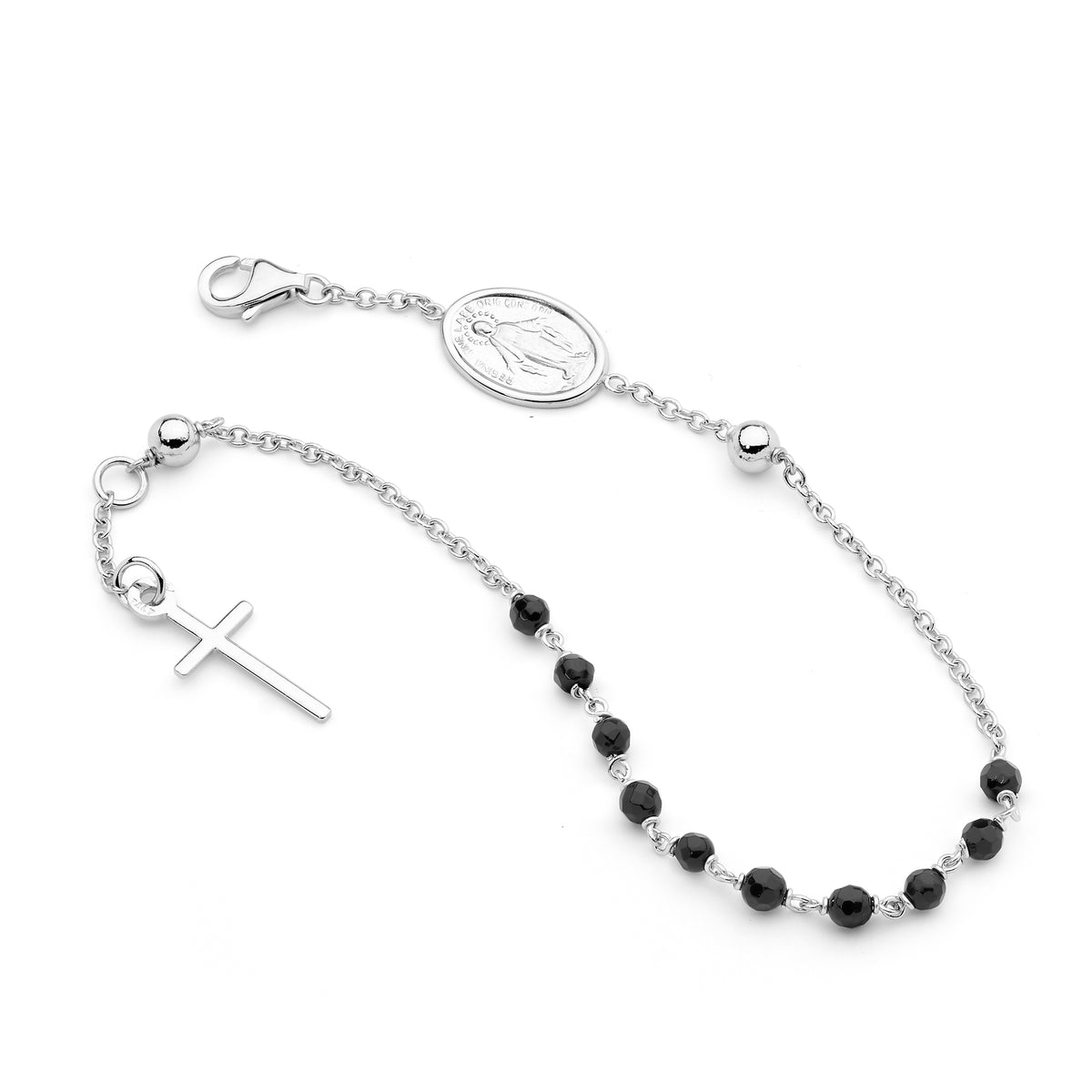 9KT White Gold Black Onyx Rosary Bead Bracelet
