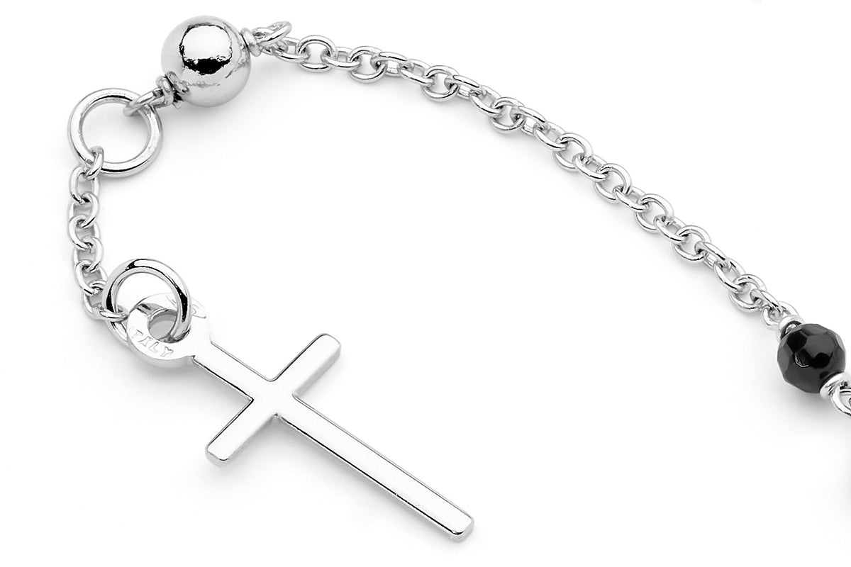 9KT White Gold Black Onyx Rosary Bead Bracelet