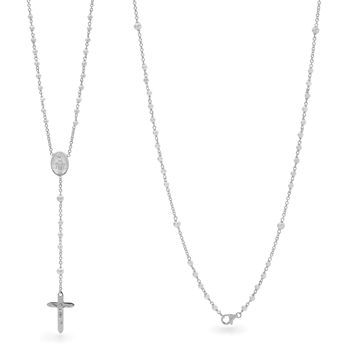 9KT White Gold Natural Pearl Rosary Necklace