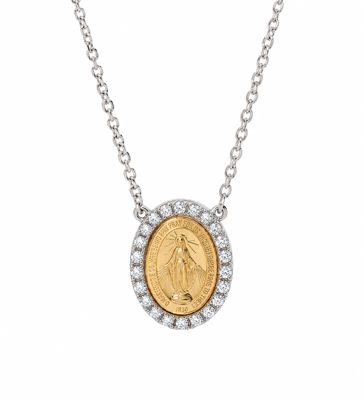 18KT Yellow And White Lady of Miraculous Diamond Medal Necklace